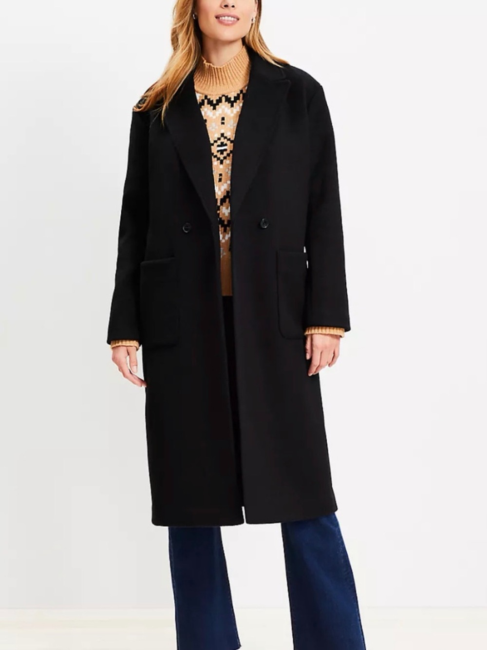 LOFT Doubleface Modern Coat Black Double Breasted Long Coat